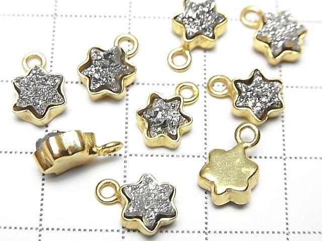 Druzy Achat Stern 7x7mm Charm Silber Beschichtet 18KGP 2 Stück