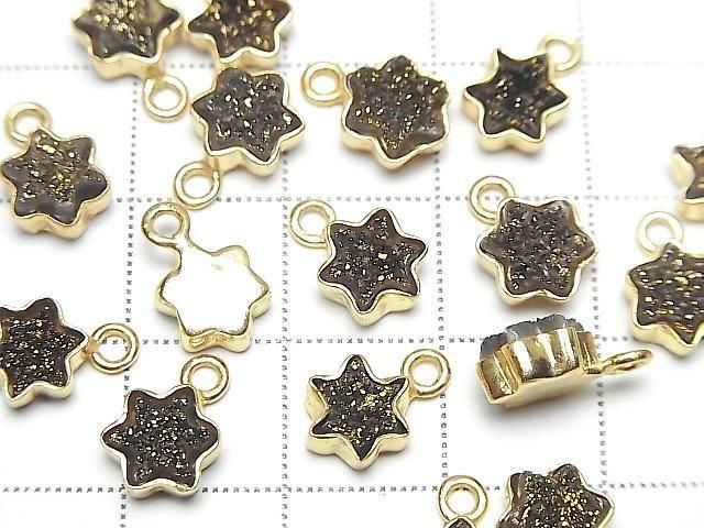 Druzy Achat Stern 7x7mm Charm Schwarz Gelb Beschichtung 18KGP 2 Stück