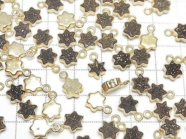 Druzy Achat Stern 7x7mm Charm Schwarz Gelb Beschichtung 18KGP 2 Stück