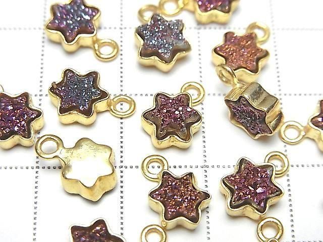 Druzy Achat Stern 7x7mm Charm Rosa Beschichtet 18KGP 2 Stück