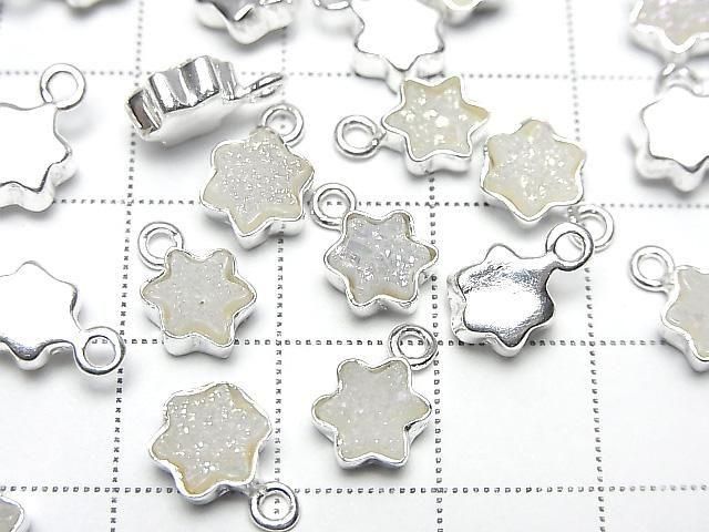 Druzy Achat Stern 7x7mm Charm AB Beschichtet Silber925 2 Stück