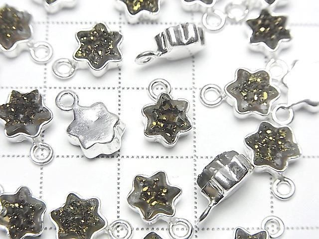 Druzy Achat Stern 7x7mm Charm Schwarz Gelb Beschichtet Silber925 2 Stück