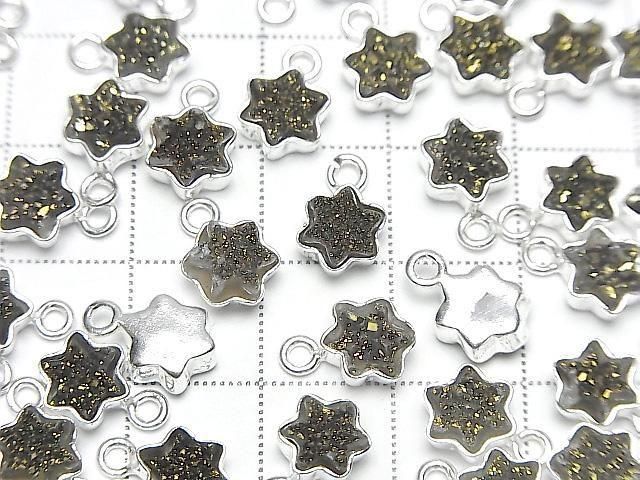 Druzy Achat Stern 7x7mm Charm Schwarz Gelb Beschichtet Silber925 2 Stück