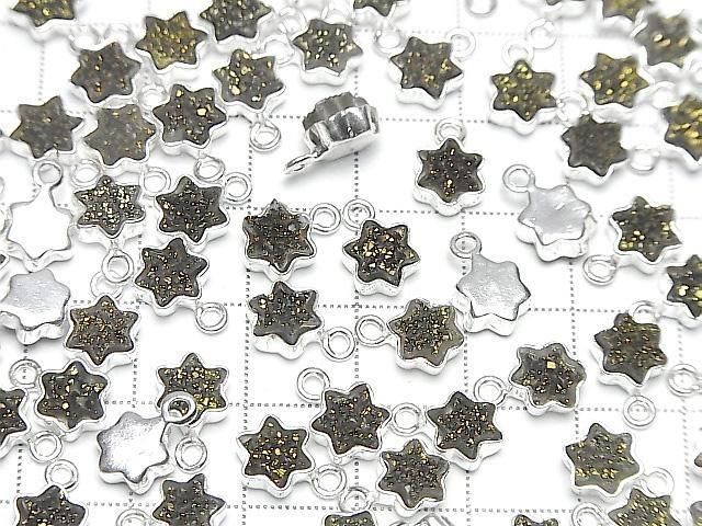 Druzy Achat Stern 7x7mm Charm Schwarz Gelb Beschichtet Silber925 2 Stück
