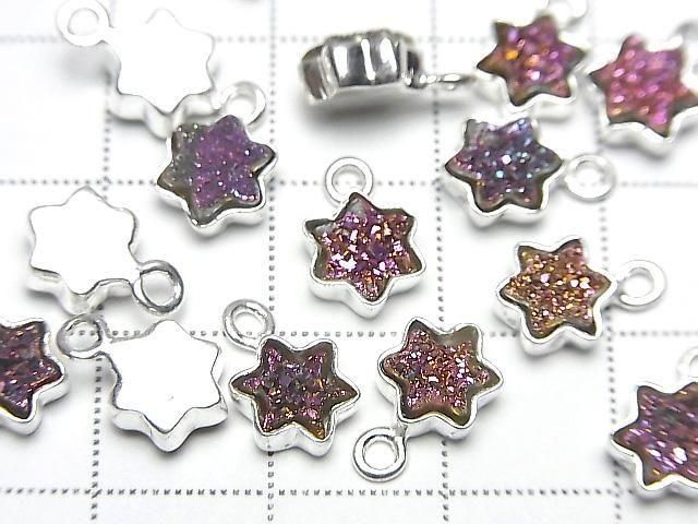 Druzy Achat Stern 7x7mm Charm Rosa Beschichtet Silber 925 (2 Stück)