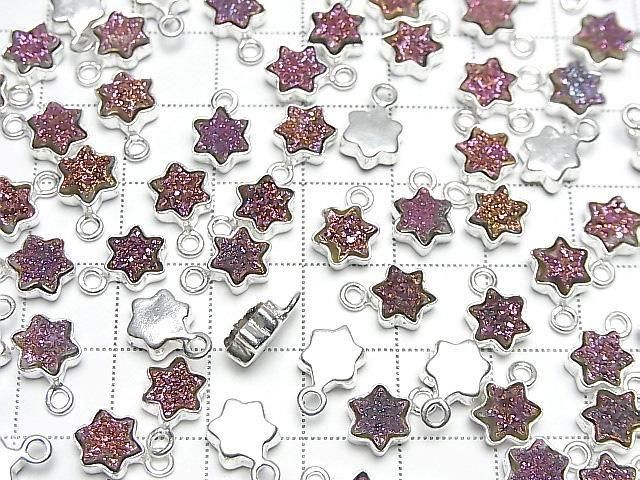 Druzy Achat Stern 7x7mm Charm Rosa Beschichtet Silber 925 (2 Stück)