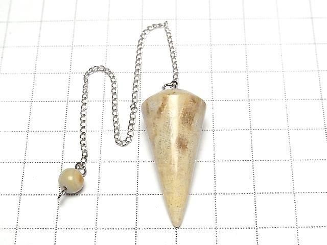 Fossil Coral Pendulum (Smooth) 36x18x18mm with Chain (1pc)