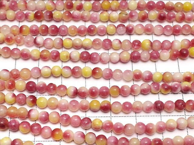 Red & Yellow Jade Round 4mm 1strand beads (approx. 15 inches/36 cm)