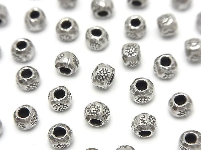 Karen Silver Flower Pattern Rondelle 4.5x4.5x3.5mm 4pcs