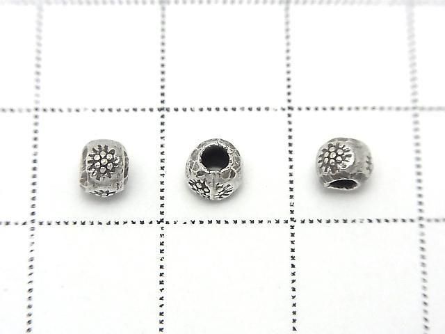 Karen Silver Flower Pattern Rondelle 4.5x4.5x3.5mm 4pcs
