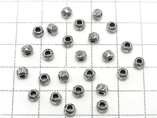Karen Silver Flower Pattern Rondelle 4.5x4.5x3.5mm 4pcs