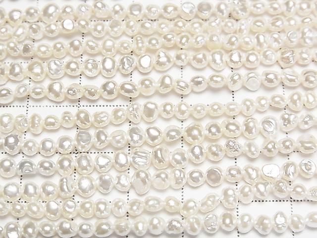 Frischwasserperle AA Weiße Kartoffel 3.5-4mm Perle Beschichtet 1Strang Perlen (ca. 15 Zoll/38 cm)