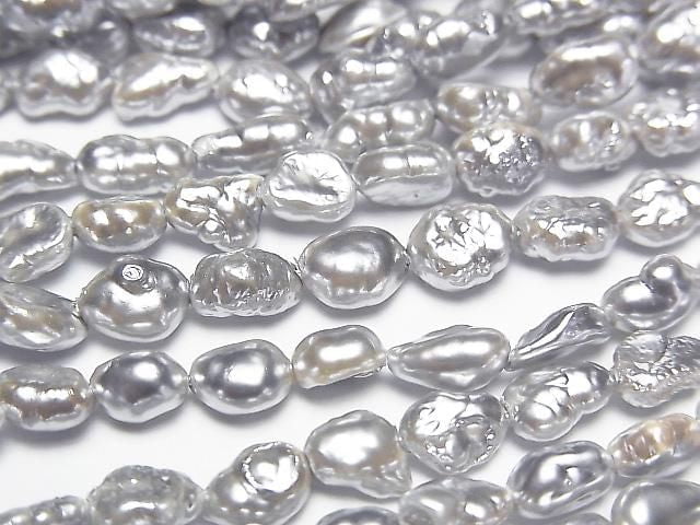 Frischwasserperle AA Silber Barock 5.5-7mm Perle Beschichtet 1Strang Perlen (ca. 15 Zoll/38 cm)