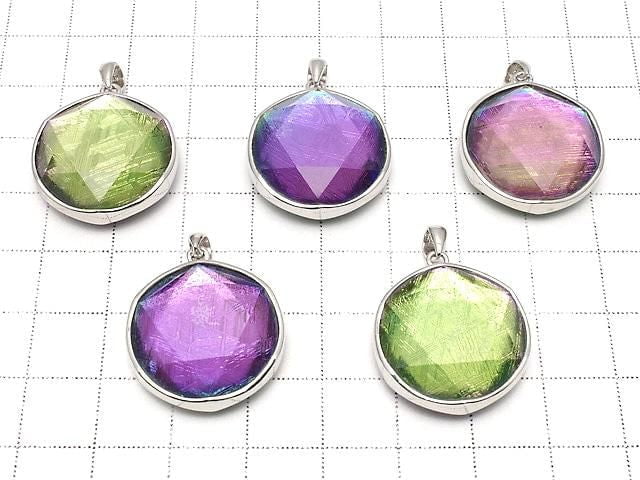 Meteorite (Muonionalusta) Pendant Both Side Finish 22mm Rainbow Color Silver 925 1pc