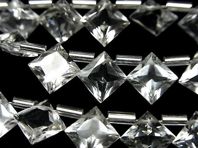 Hochwertiger Weißer Topas AAA Diamant Prinzessschnitt 9x9mm Halb oder 1 Strang Perlen (18 Stück)