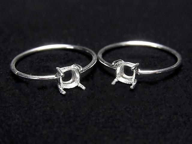 Silber925 Ringrahmen (Krappenfassung) Quadrat Facettiert 4mm Rhodium Beschichtet 1 Stück