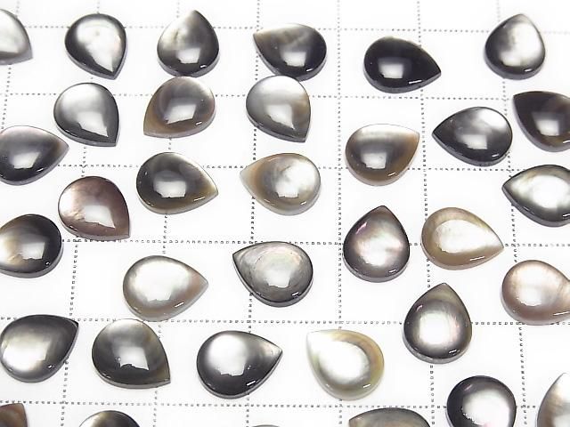 Hochwertige Schwarze Muschel (Schwarzlippen-Auster) Tropfenform Cabochon 10x8mm 4 Stück