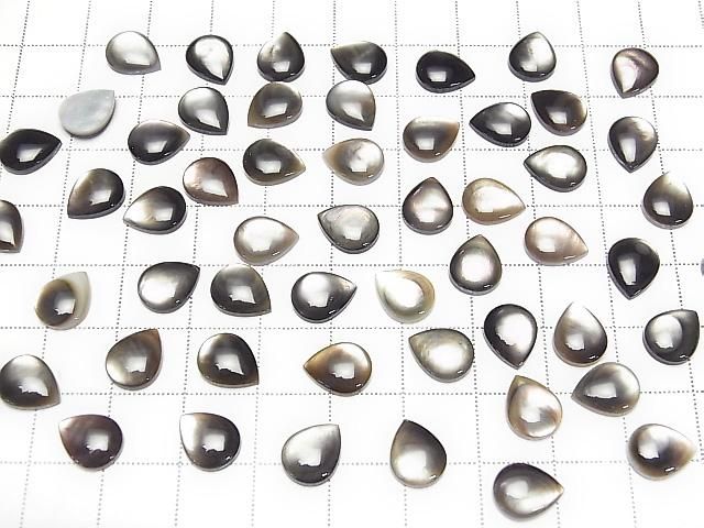 Hochwertige Schwarze Muschel (Schwarzlippen-Auster) Tropfenform Cabochon 10x8mm 4 Stück