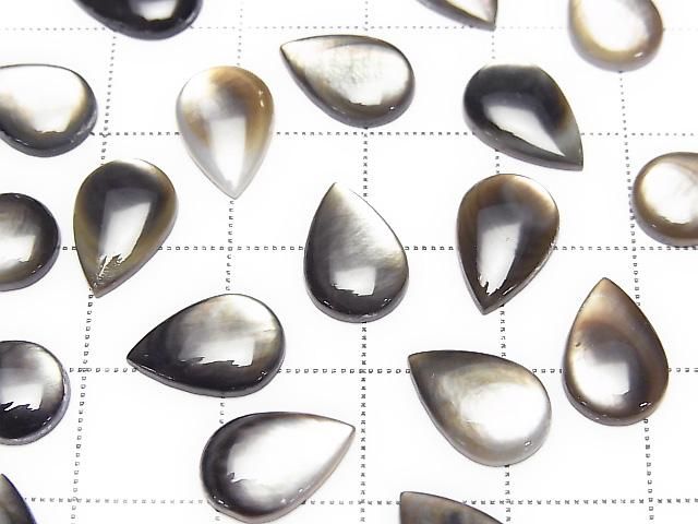 Hochwertige Schwarze Muschel (Schwarzlippen-Auster) Tropfenform Cabochon 12x8mm 3 Stück
