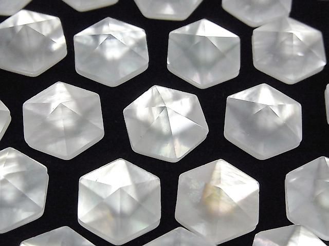 Weiße Muschel x Kristall AAA Hexagon Zuckerlaib Schnitt 15.5x14mm 1 Stück