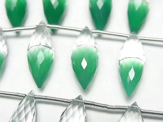 Hochwertiger Kristall und grüner Onyx AAA Marquise-Reis facettierte Briolette 1Strang-Perlen (8 Stück)