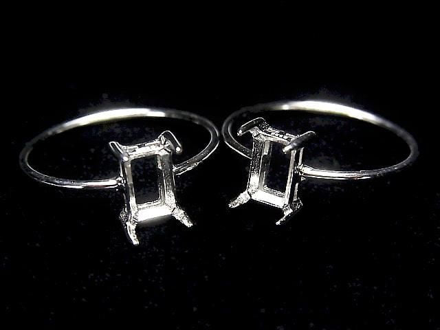 Silber925 Ringrahmen (Krappenfassung) Rechteck Facettiert 6x4mm Rhodium Beschichtet 1 Stück