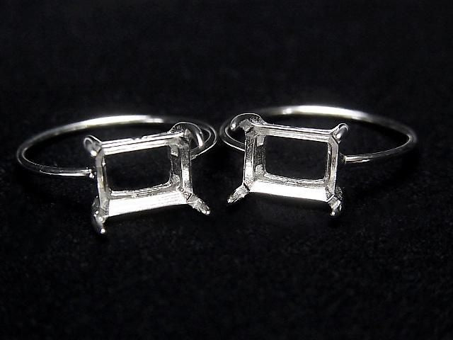 Silber925 Ringrahmen (Krappenfassung) Horizontal Rechteck Facettiert 8x6mm Rhodiumbeschichtet 1Stück