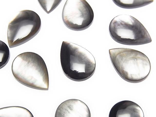 Hochwertige schwarze Muschel (Schwarze Lippen-Auster) Tropfenform Cabochon 14x10mm 3 Stück