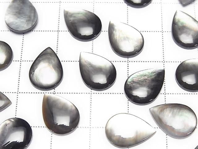 Hochwertige schwarze Muschel (Schwarze Lippen-Auster) Tropfenform Cabochon 14x10mm 3 Stück