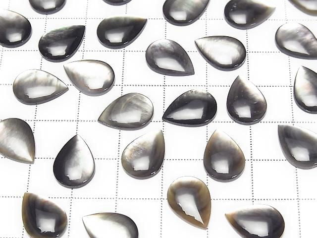 Hochwertige schwarze Muschel (Schwarze Lippen-Auster) Tropfenform Cabochon 14x10mm 3 Stück