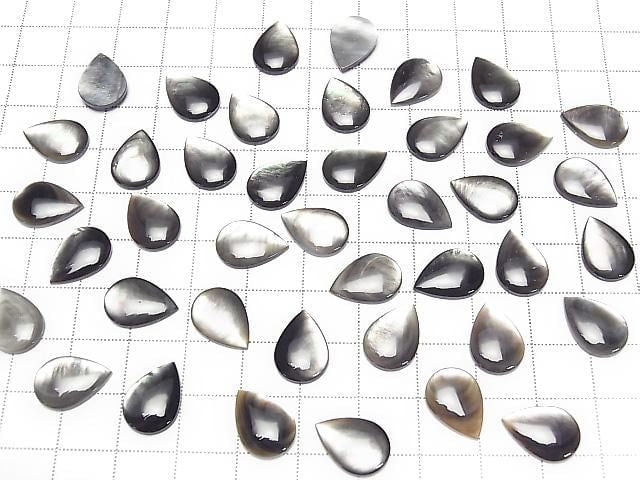 Hochwertige schwarze Muschel (Schwarze Lippen-Auster) Tropfenform Cabochon 14x10mm 3 Stück