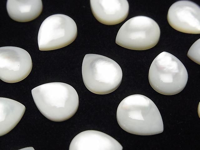 High Quality White Shell (Silver-Lip Oyster) AAA Pear Shape Cabochon 10x8mm 4pcs