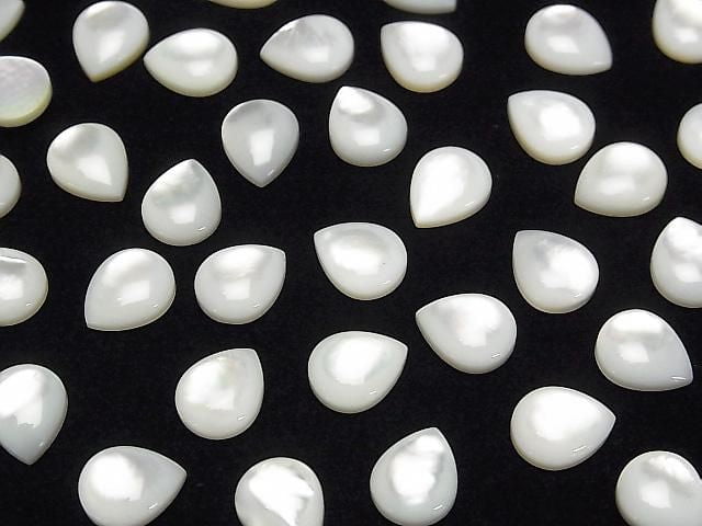 Hochwertige weiße Muschel (Silberlippen-Auster) AAA Tropfenform Cabochon 10x8mm 4 Stück