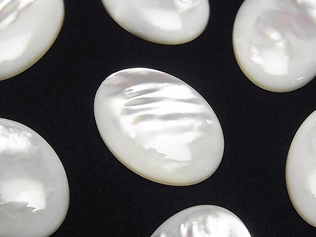 Hochwertige weiße Muschel (Silberlippen-Auster) AAA Oval-Cabochon 25x18mm 1 Stück