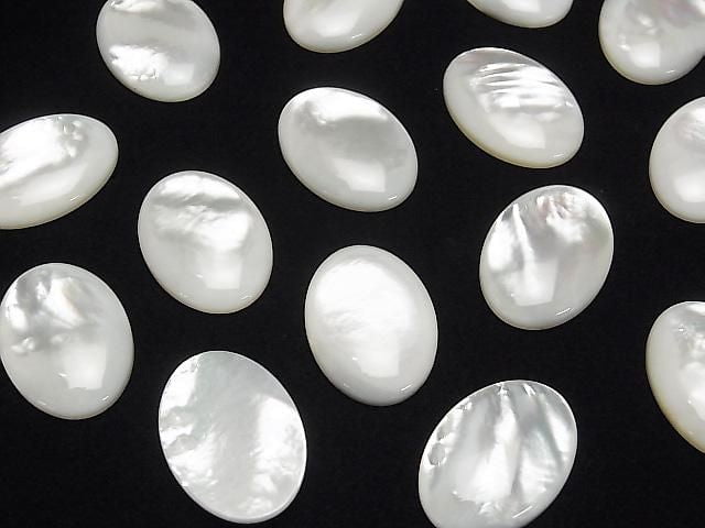 Hochwertige weiße Muschel (Silberlippen-Auster) AAA Oval-Cabochon 25x18mm 1 Stück