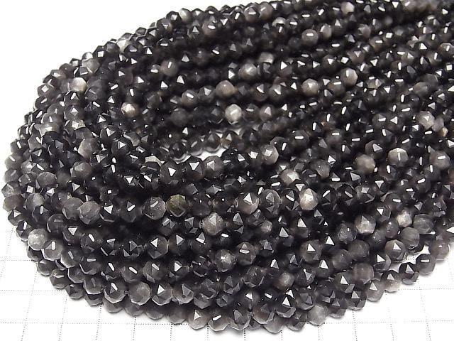 Silberobsidian Stern facettiert rund 6mm 1Strang-Perlen (ca. 36 cm)