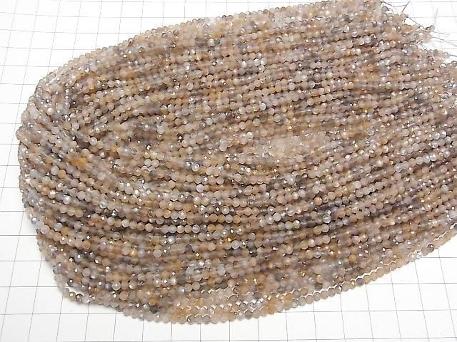 Hochwertig! Silber- und Goldschimmer Multicolor Mondstein AAA facettiert Rund 3mm 1Strang Perlen (ca. 15 Zoll/37 cm)