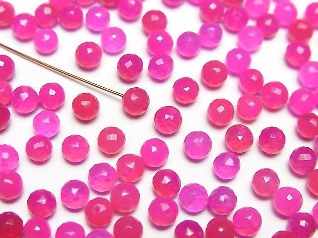 Fuchsia-Pink Chalcedon AAA Halbohrung facettiert Runde 4mm 10 Stück