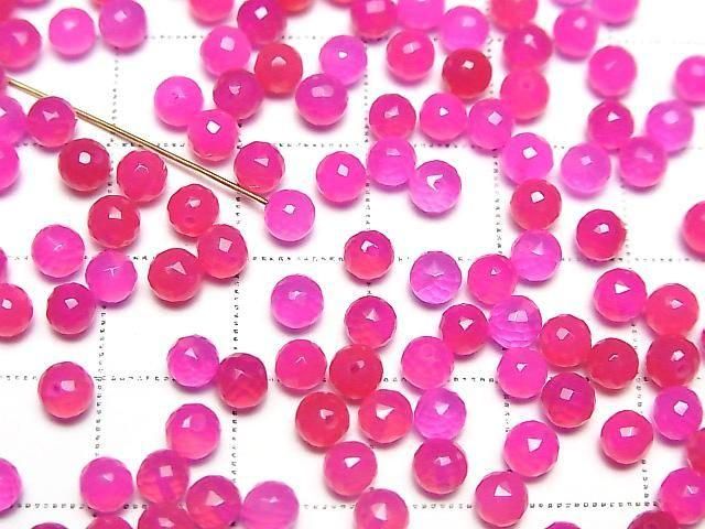 Fuchsia-Pink Chalcedon AAA Halbohrung facettiert Runde 4mm 10 Stück