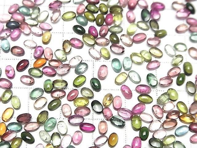 Hochwertiger mehrfarbiger Turmalin AAA- Oval Cabochon 5x3mm 10 Stück