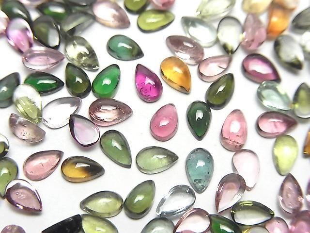 Hochwertiger mehrfarbiger Turmalin AAA- Birnenform Cabochon 5x3mm 10 Stück