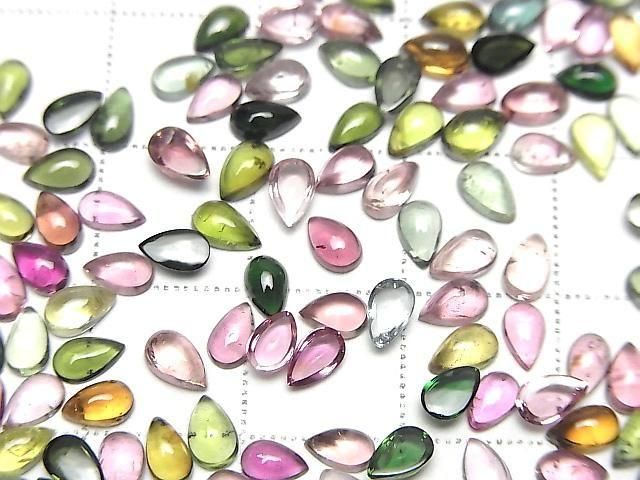 Hochwertiger mehrfarbiger Turmalin AAA- Birnenform Cabochon 5x3mm 10 Stück