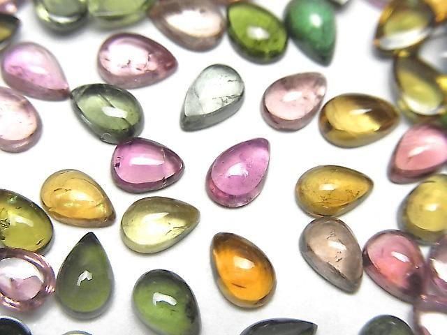 Hochwertiger mehrfarbiger Turmalin AAA- Tropfenform Cabochon 6x4mm 5 Stück