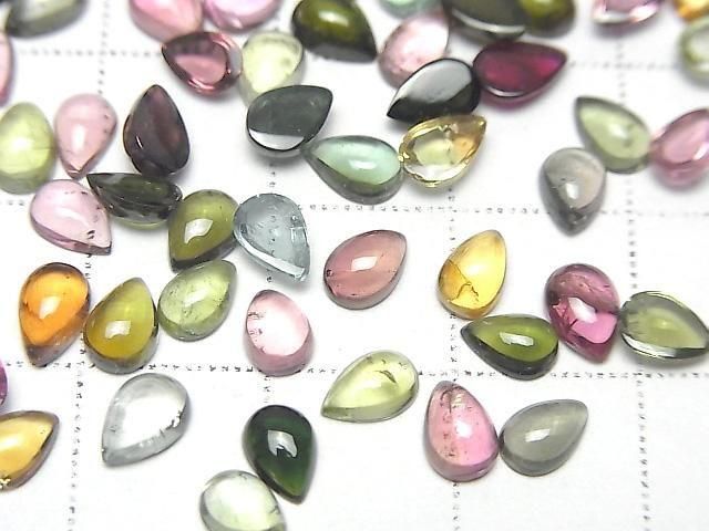 Hochwertiger mehrfarbiger Turmalin AAA- Tropfenform Cabochon 6x4mm 5 Stück
