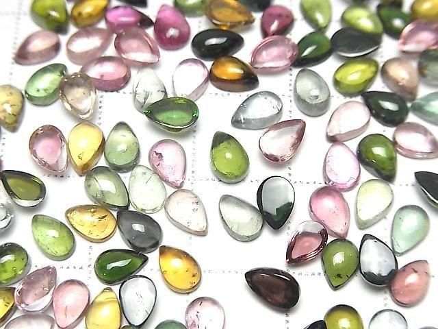 Hochwertiger mehrfarbiger Turmalin AAA- Tropfenform Cabochon 6x4mm 5 Stück