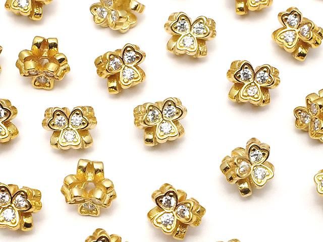 Silver 925 Clover Rondelle 5x5x4.5mm (with CZ) 18KGP 2pcs