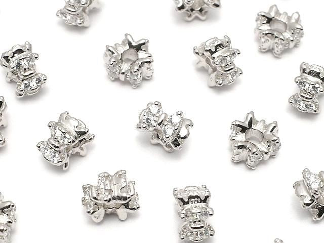 Silver 925 Ribbon Rondelle 6x6x4mm (with CZ) Rhodium Plated 1pc