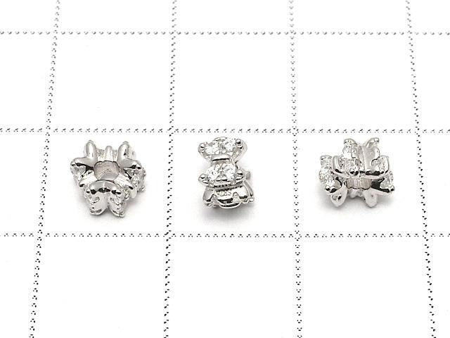 Silver 925 Ribbon Rondelle 6x6x4mm (with CZ) Rhodium Plated 1pc