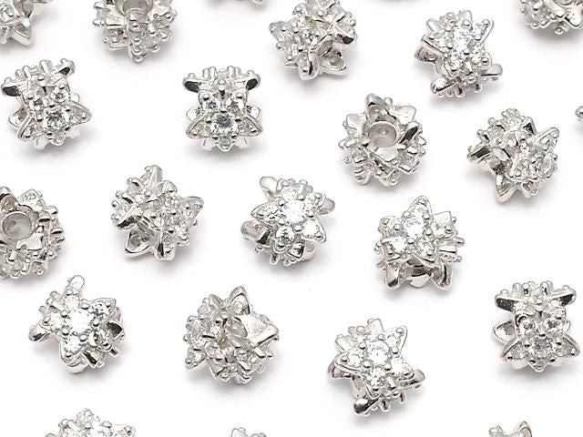Silver 925 Star Rondelle 6x6x6mm (with CZ) Rhodium Plated 1pc