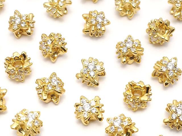 Silver925 Star Rondelle 6x6x6mm (with CZ) 18KGP 1pc